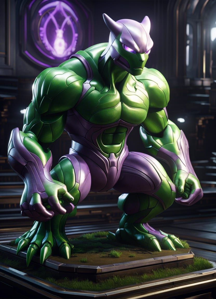 The incredible mewtwo Hulk - , Grunge art deco Eldritch intricately detailed Unreal Engine