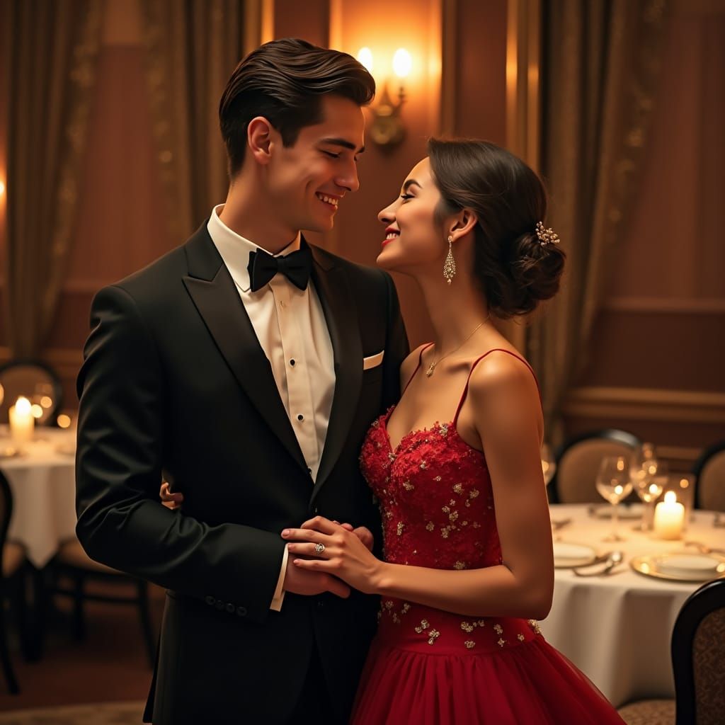 Elegant Couple in Love, Romantic Oil Painting Style