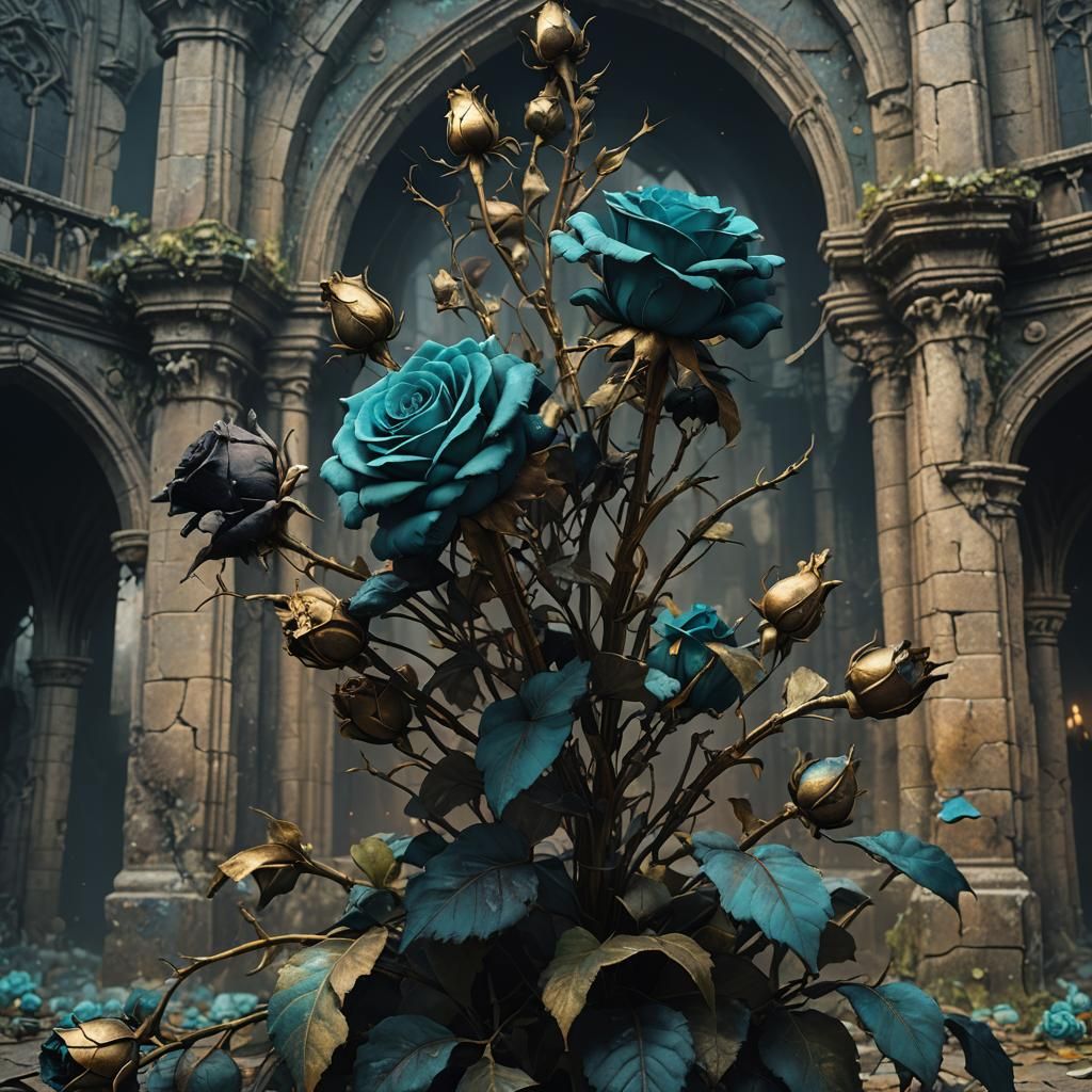 Black Withered Roses in Dark Fantasy Style