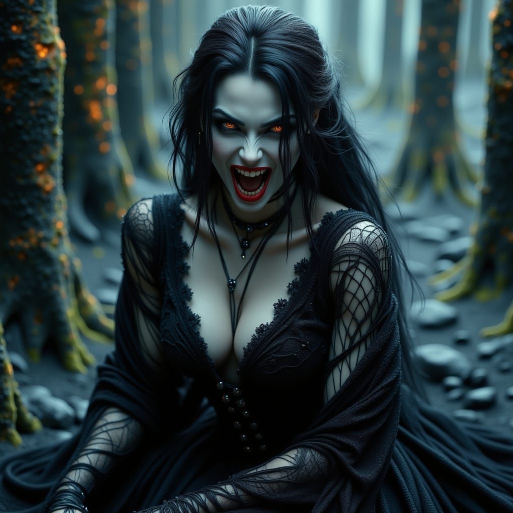 Ethereal Vampire Maiden Exposes Fierce, Razor-Sharp Fangs in...