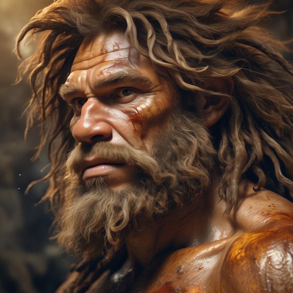 Caveman in Splash Art Style with Dramatic Lighting