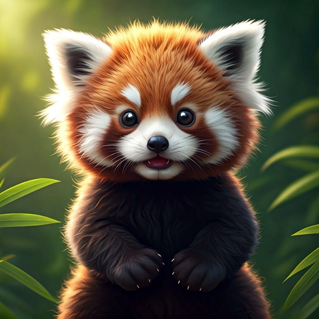Adorable Chibi Red Panda Playing Happily