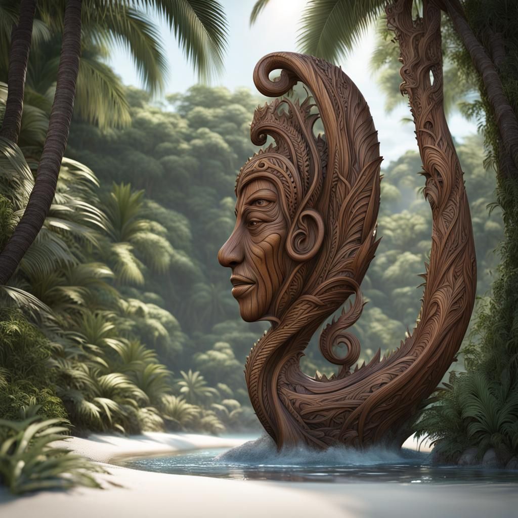 Exotic Fijian Wood Sculpture in Jungle Setting