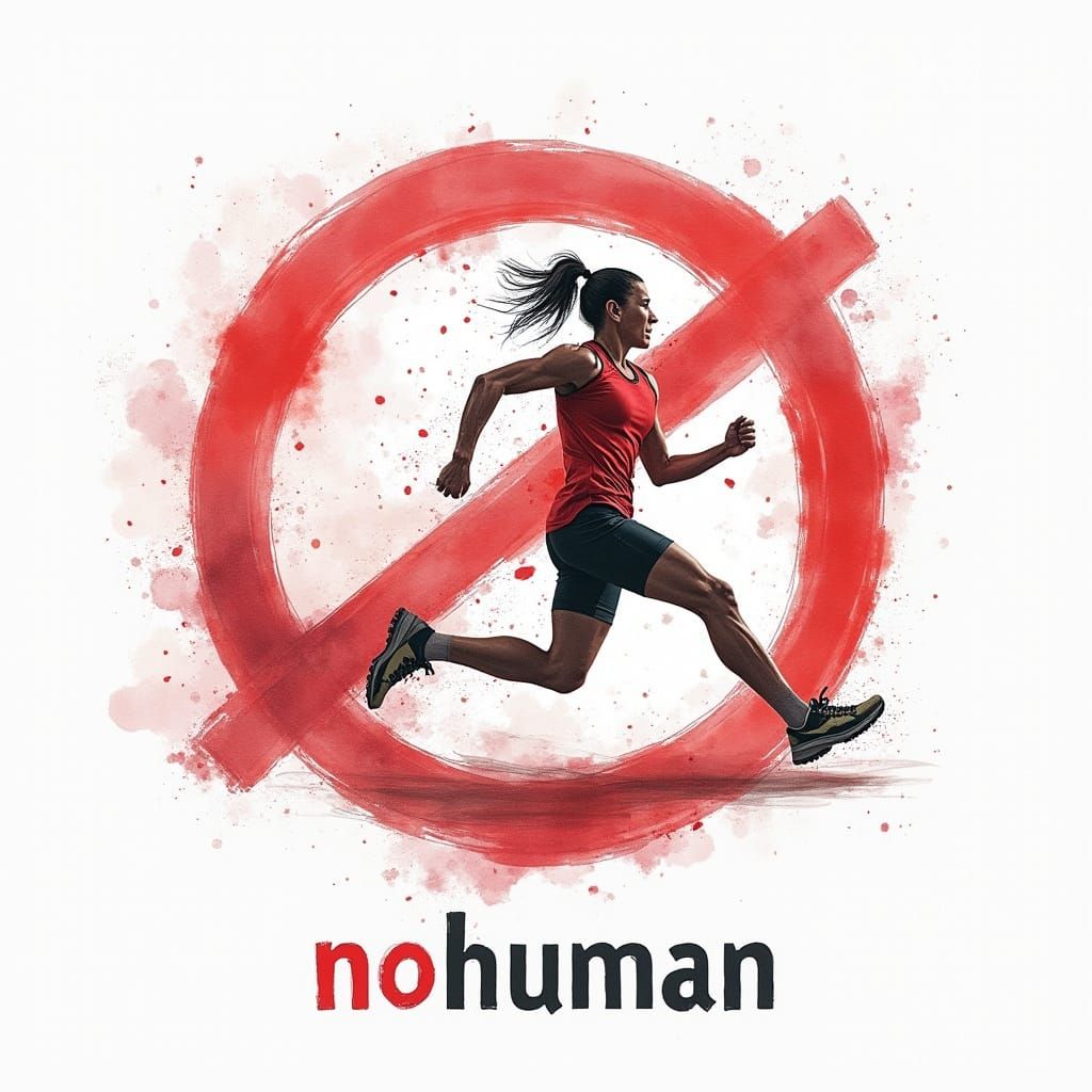 Abstract Sports Illustration in Vibrant Red and Mixed Media