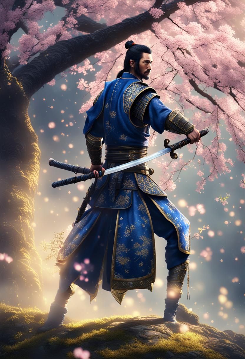 Victorious Ancient Samurai in Mystical Forest