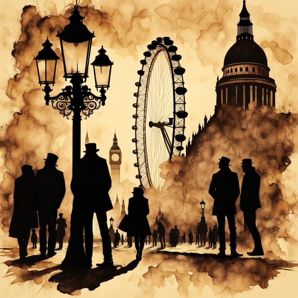 London Eye in Steampunk Ink Painting Style