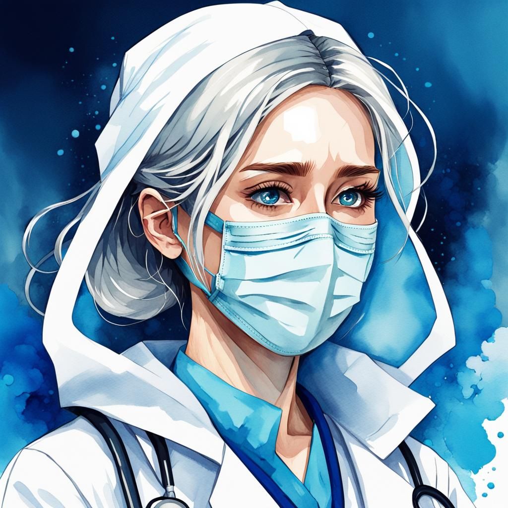 Futuristic Doctor in Watercolor Digital Illustration