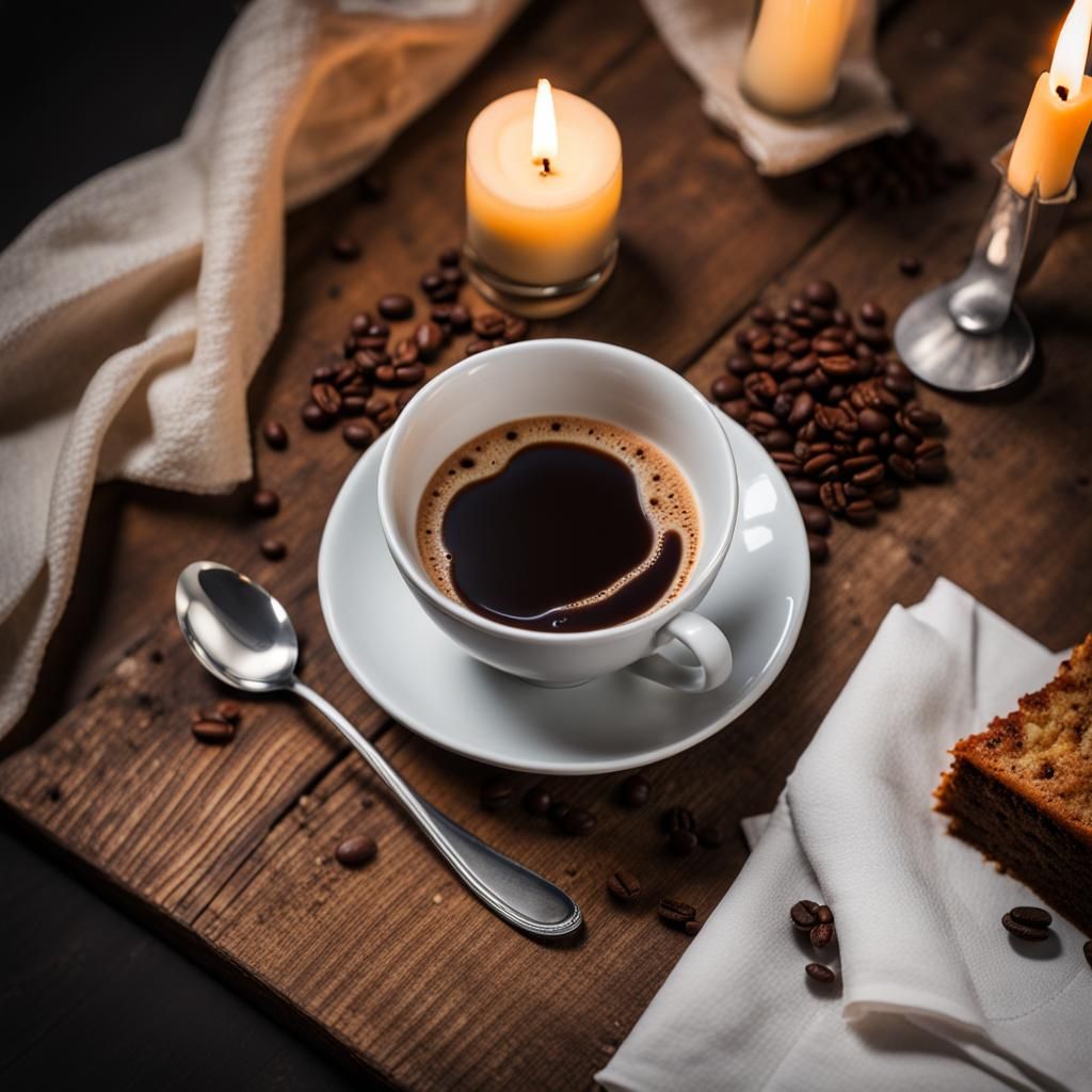 Coffee and Cake Still Life with Candle