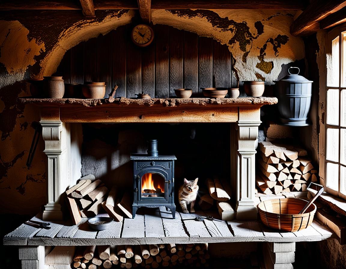 Woodworker's Dream: Surrealist Scene with Sleeping Cat