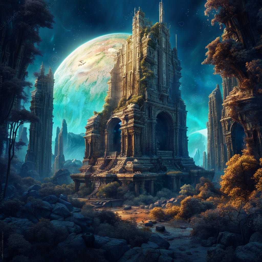 Cosmic Ruins in Nebulae Forests: Alien Planet