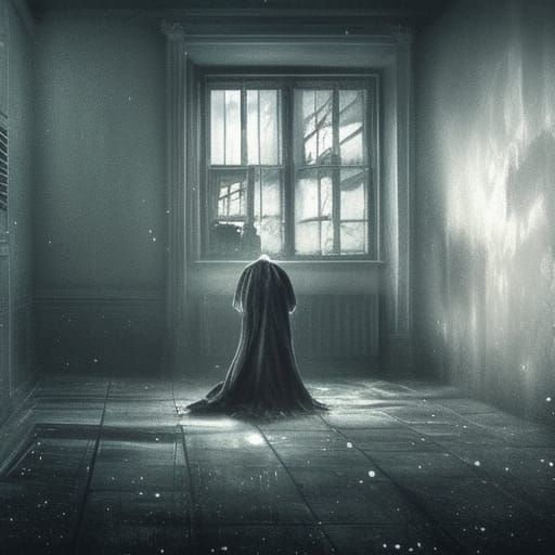 Haunted Victorian House with Iridescent Ghosts