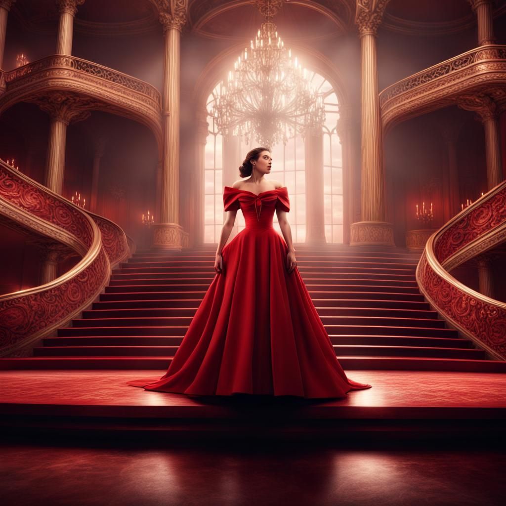 Opera Singer in Red Dress, Digital Matte Painting