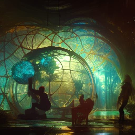 Discotech in Terrarium: Hyperdetailed Concept Art