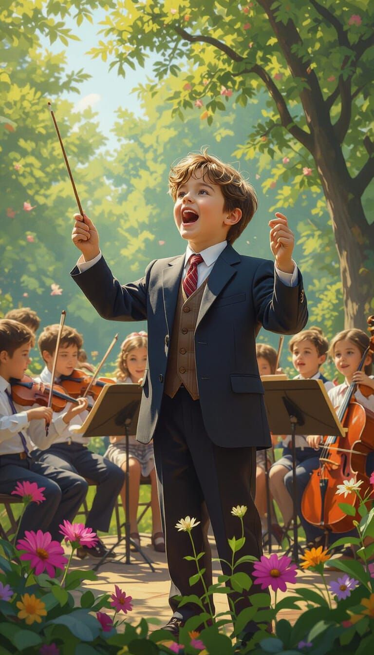 Child Maestro Conducting Outdoor Concert: Matte Painting
