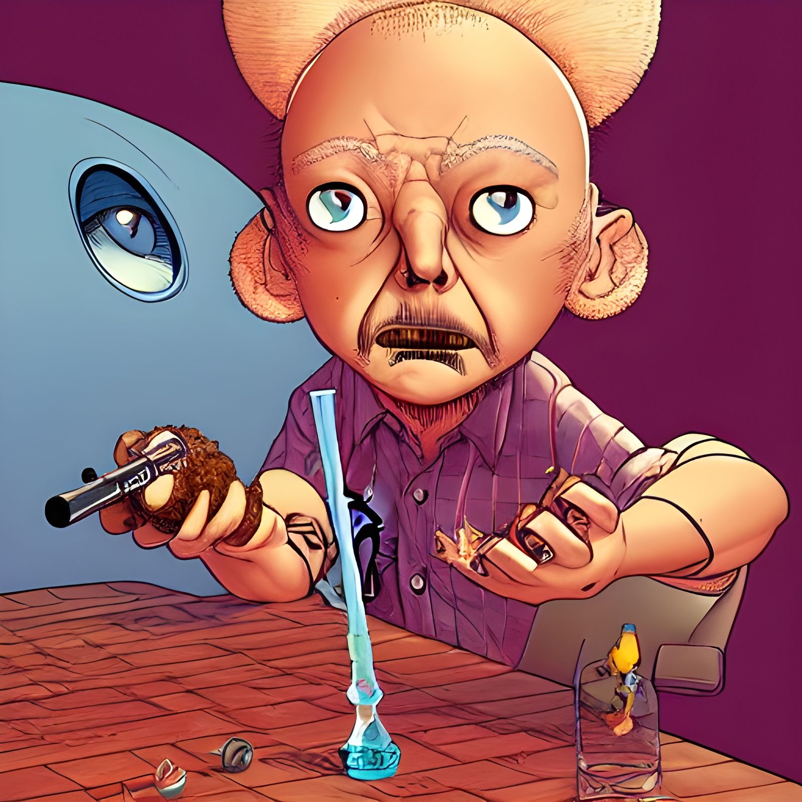 Animated Cartoon Character Smoking, Comic Art Style