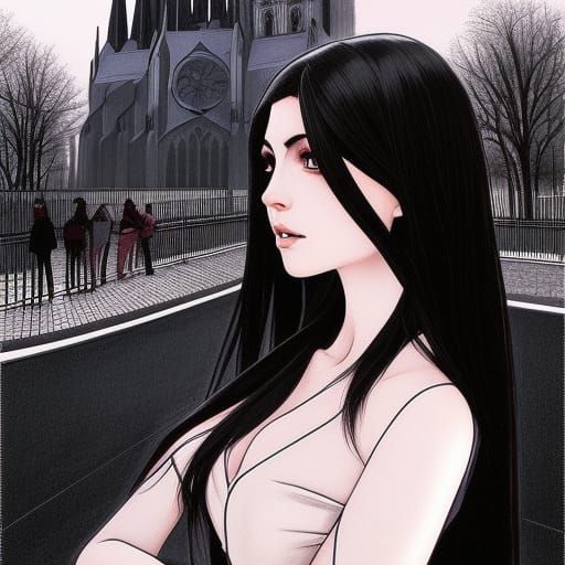 Pale Woman in Gothic Setting, Anime Style