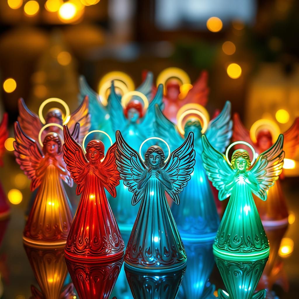 Enameled Angel Figurines Radiating Divine Light