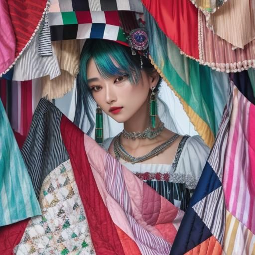 Beautiful 3D Face with Patchwork Quilt Texture