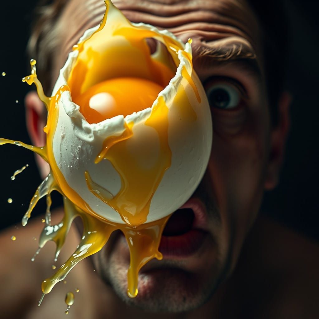 Surreal Moment of Impact: Egg Splat Suspended in Time