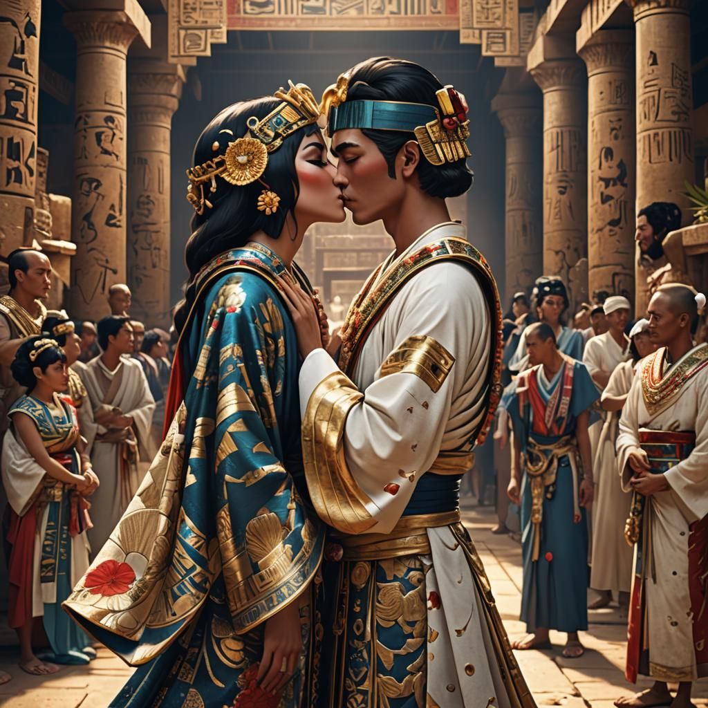 Cleopatra and Kimono Man in Ancient Egypt Wedding