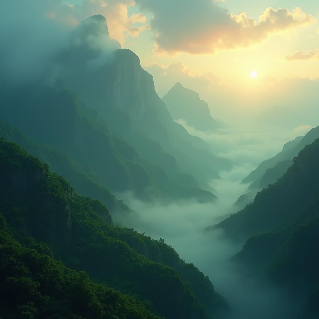 Emerald Mountains in Mystical Golden Light