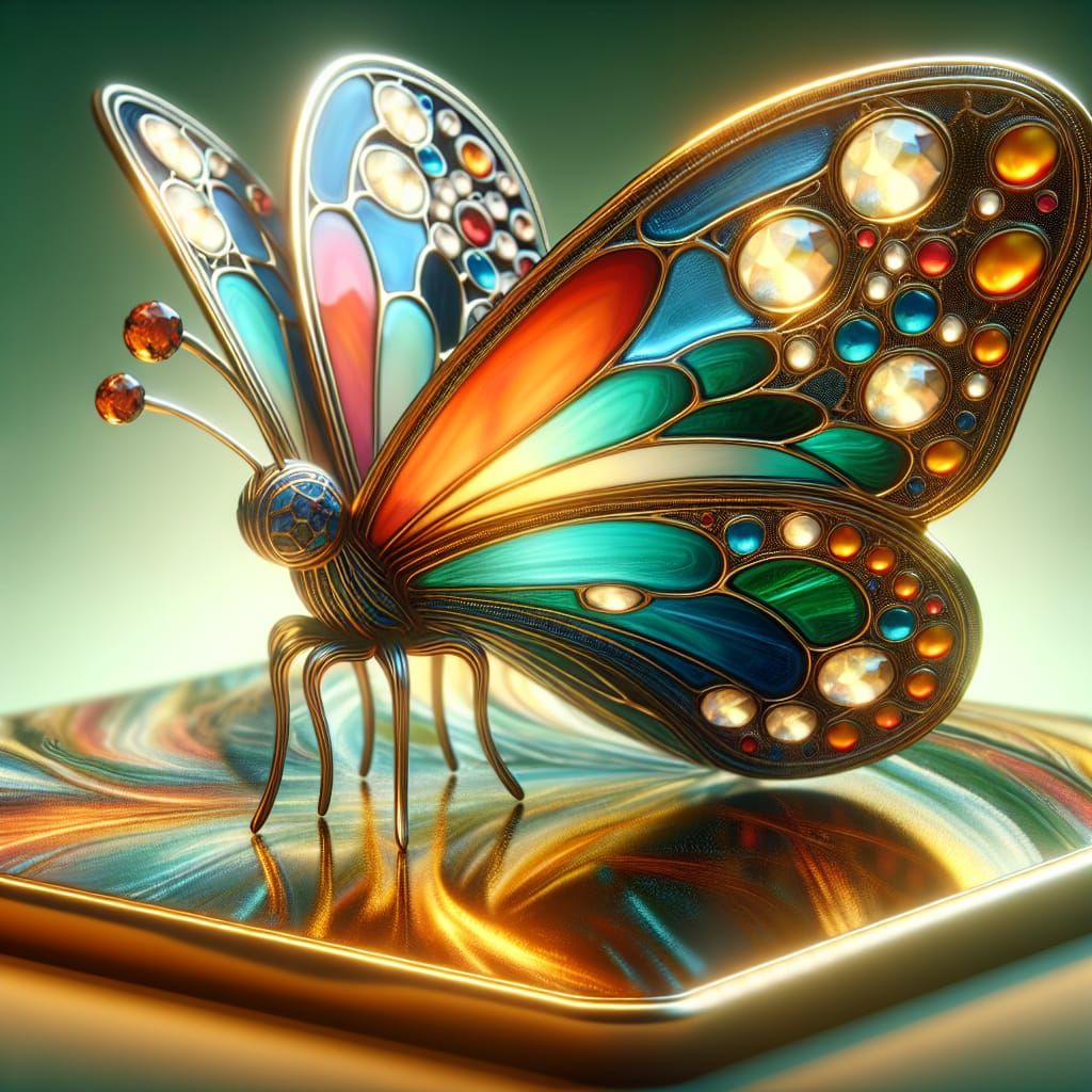 Art Nouveau Butterfly Figurine in Cloisonne Enamel