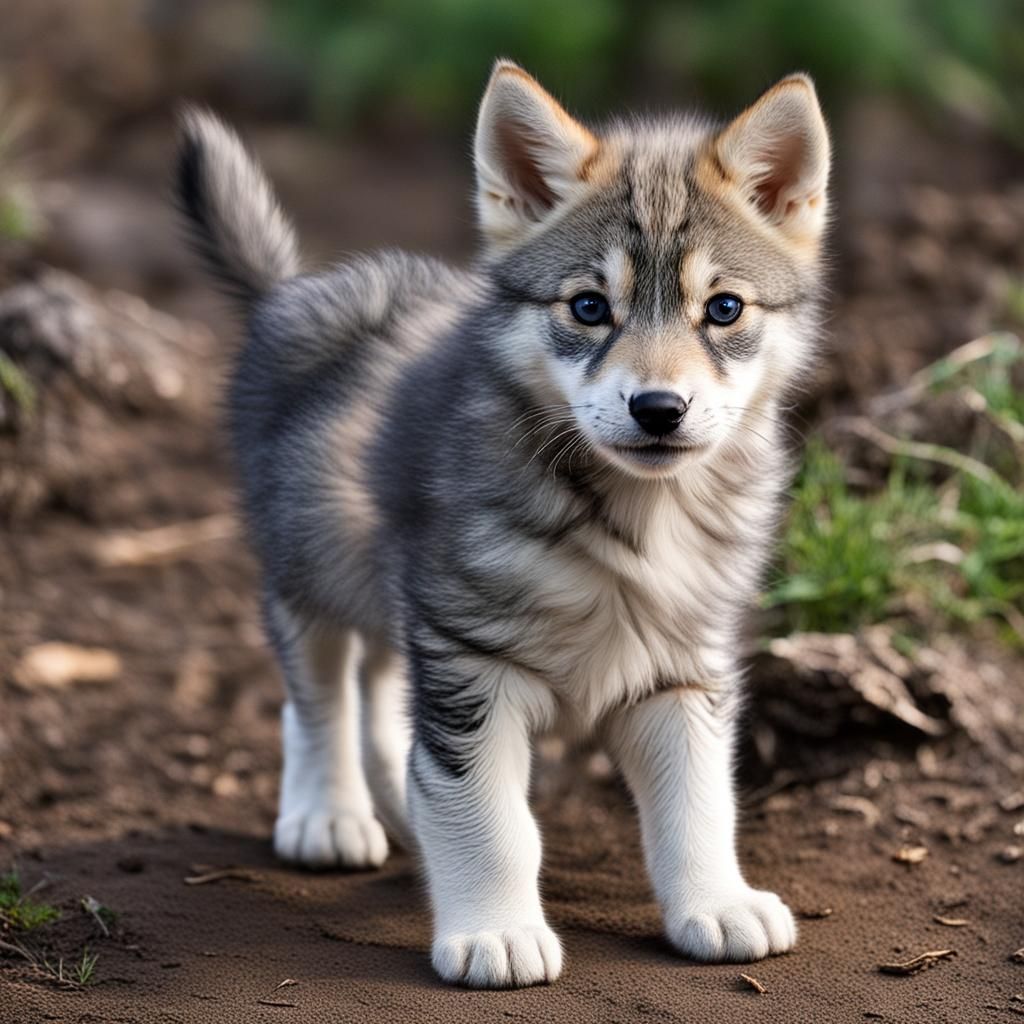 Cute Baby Wolf Cub Portrait