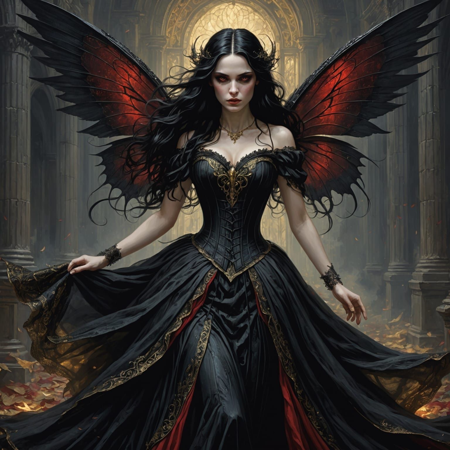 Dark Fairy with Black Wings in Horror Style