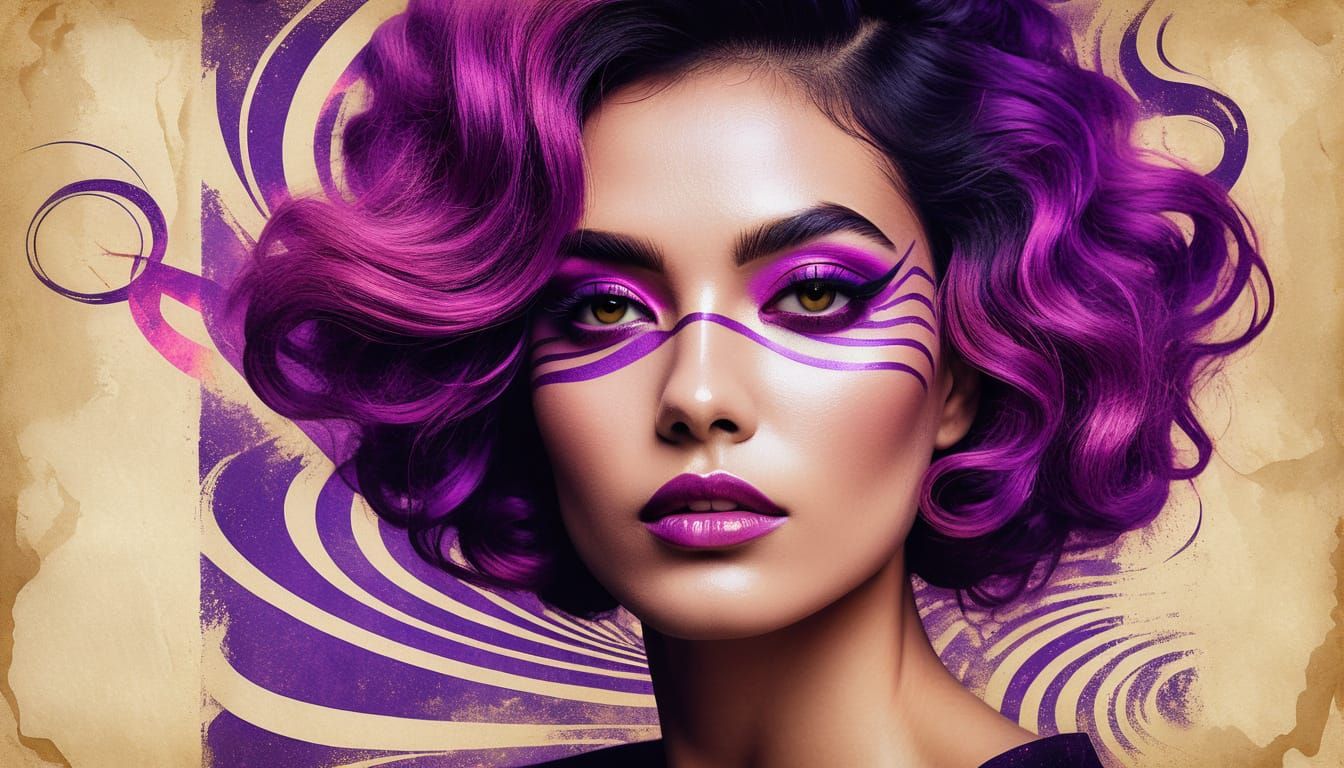 Editorial Portrait of Woman with Celestial Makeup and Warm G...