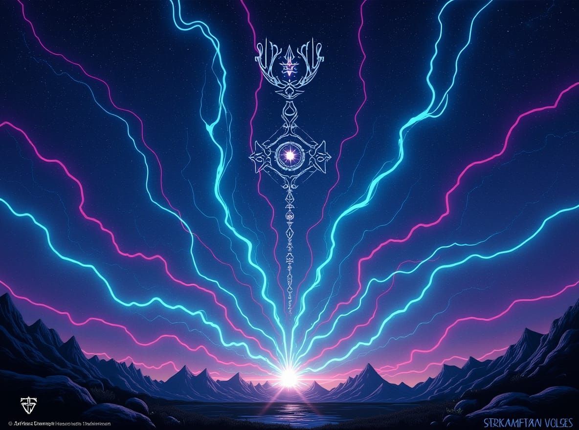 Whimsical Fantasy Scene with Aurora Lights