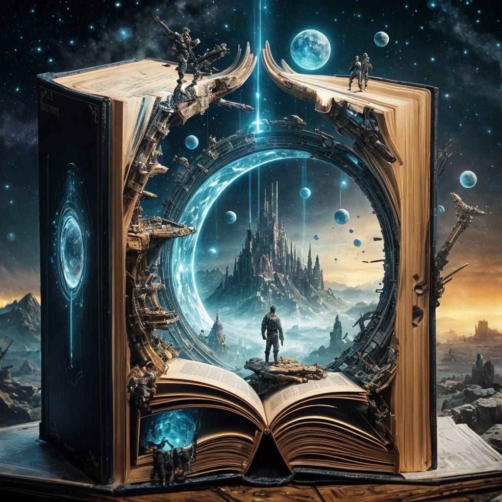 Sci-Fi World Emerges from Book, Digital Art