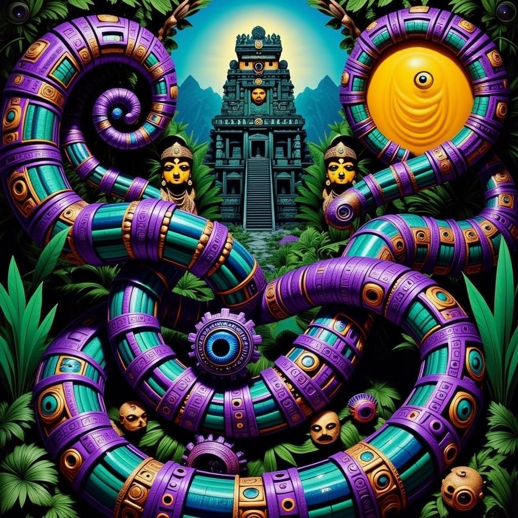 Feathered Serpent God Quetzalcoatl in Surrealist Style