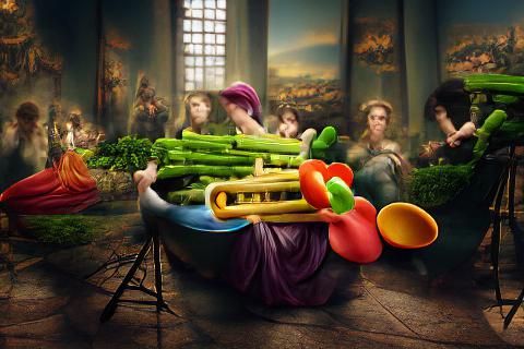 Vegetable Musicians in Renaissance Painting Style