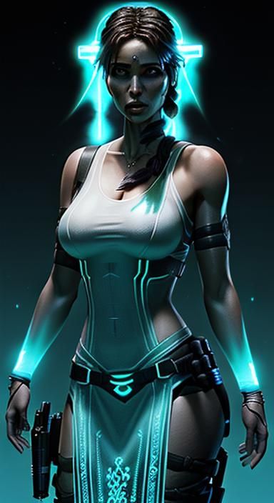 Lara Croft in Bioluminescent Filigree Gradient