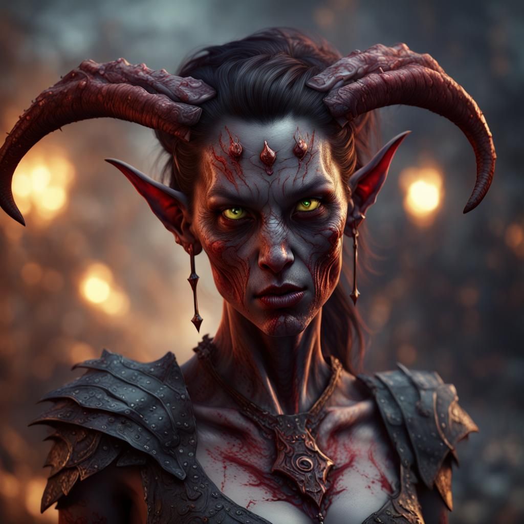 Zombie Tiefling in Detailed Matte Painting Style
