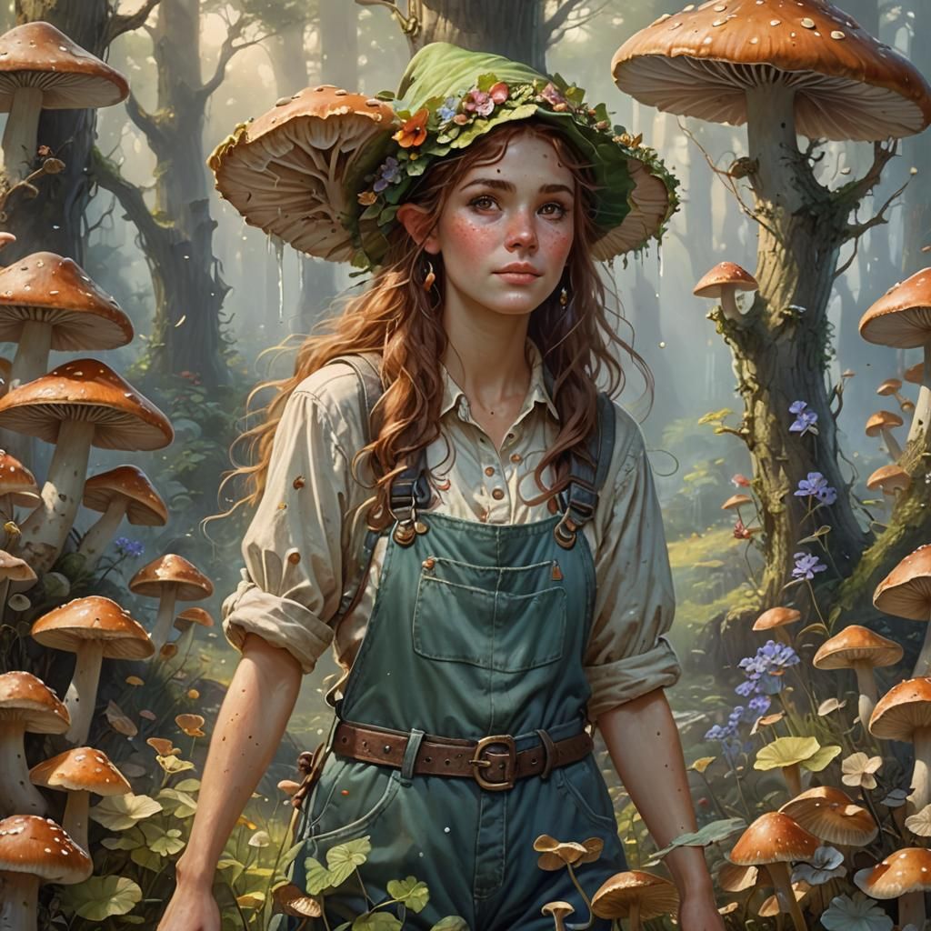 Redneck Elf Druid in Overalls, Fantasy Art