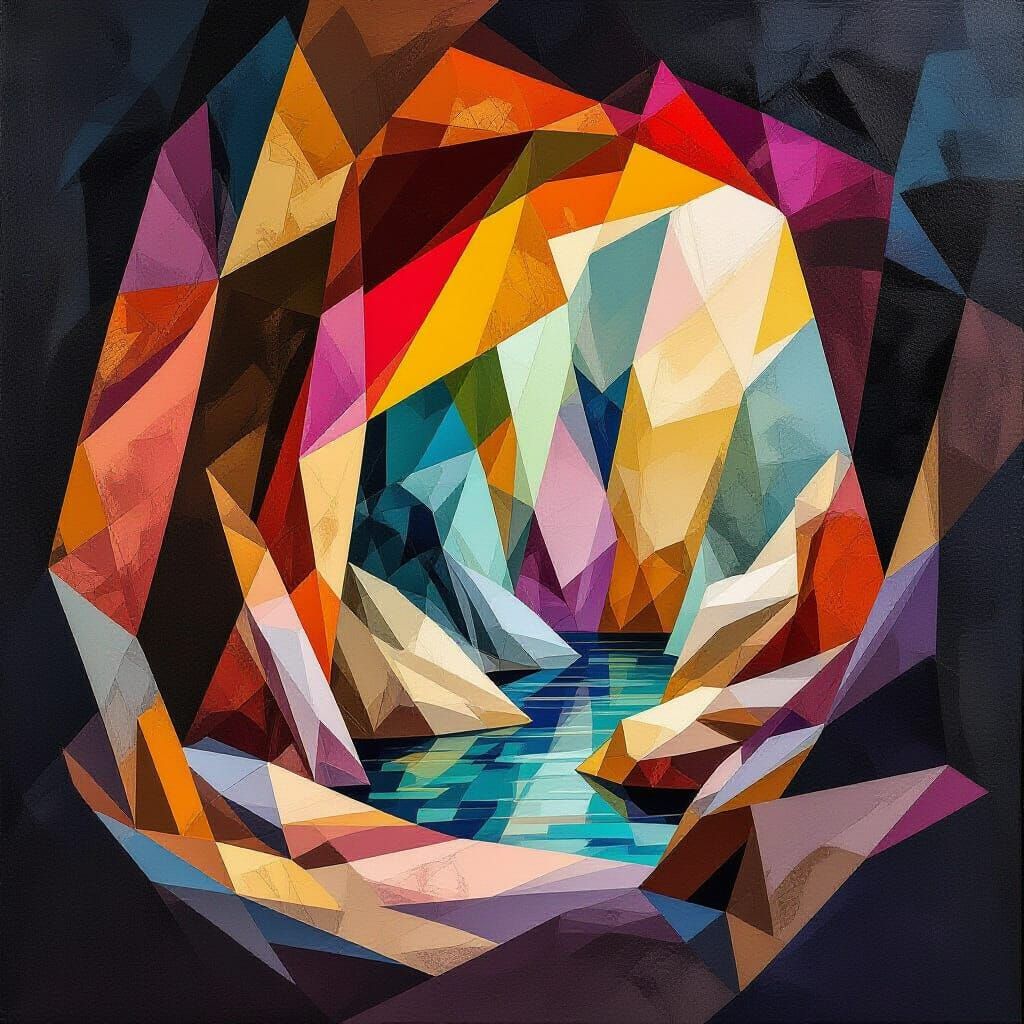 Maximalist Cubist Painting of the Cave of the Bear Clan