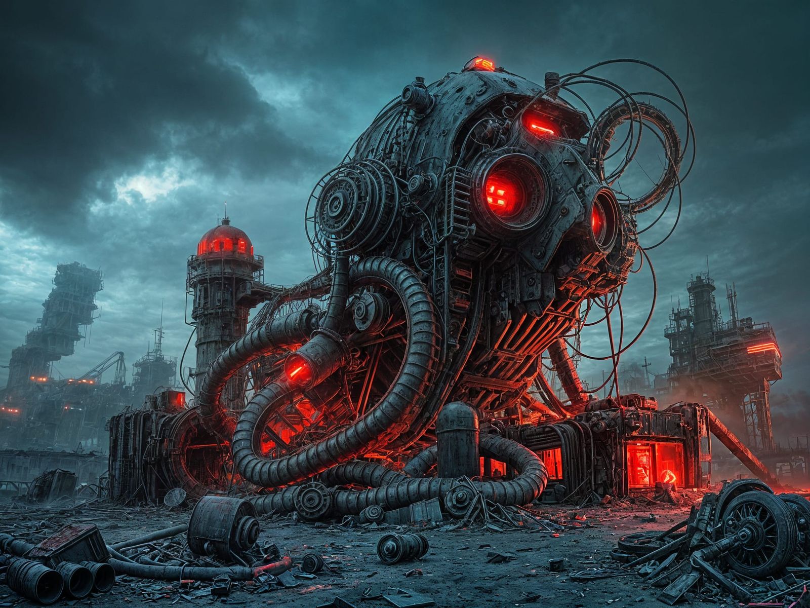 Cyberpunk Ruins Unleash a Mechanical Beast