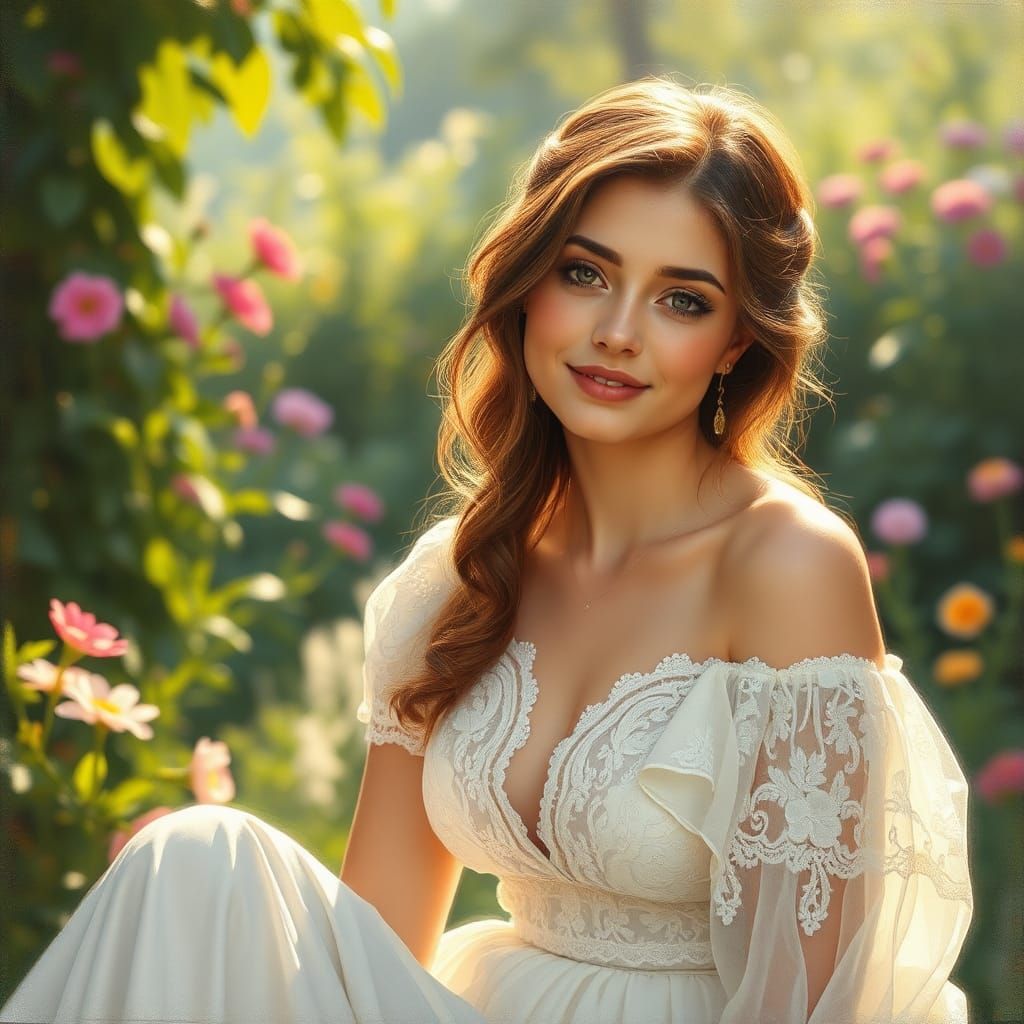 Woman in Garden: Classical Realism with Impressionism