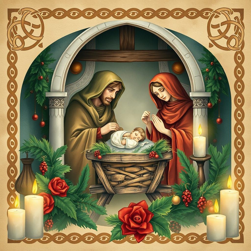 Whimsical Irish Christmas Scene in Watercolor