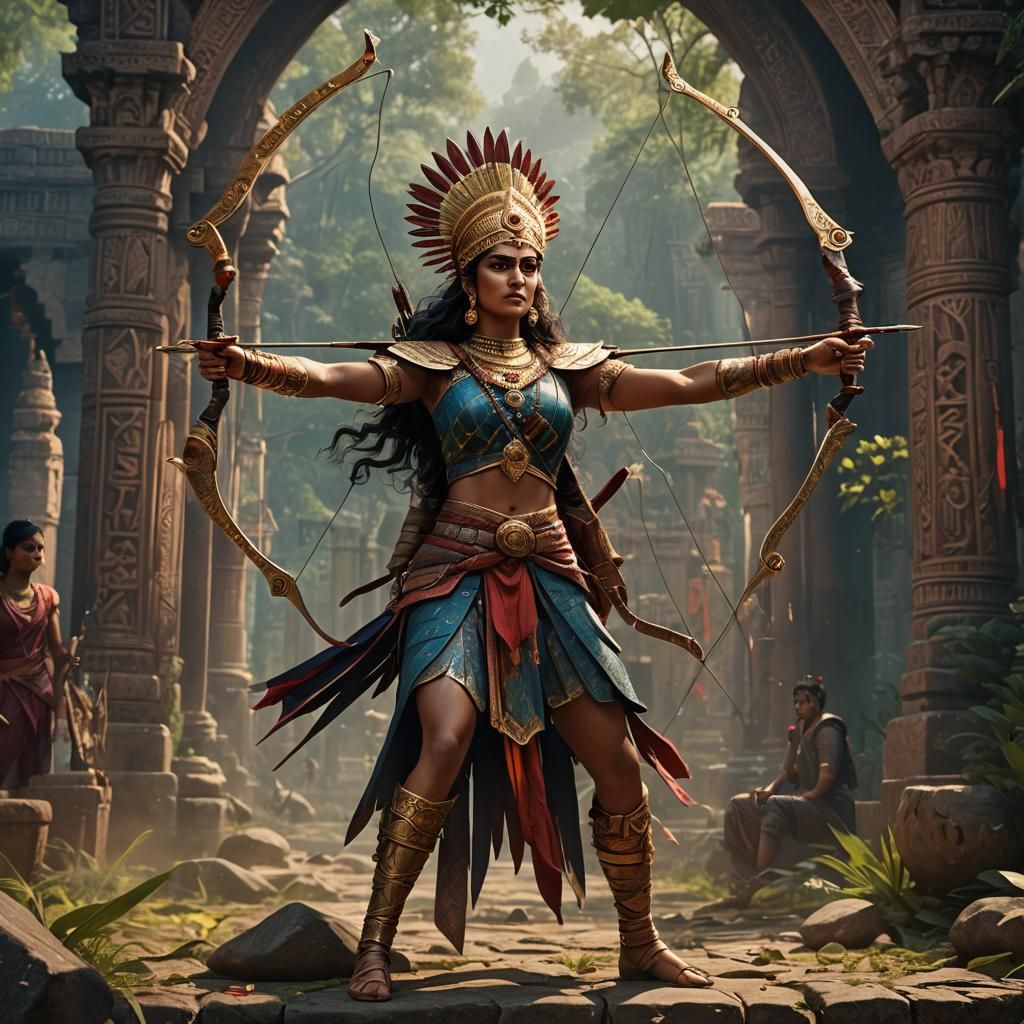 Indian Queen Rani Chennamma Practicing Archery