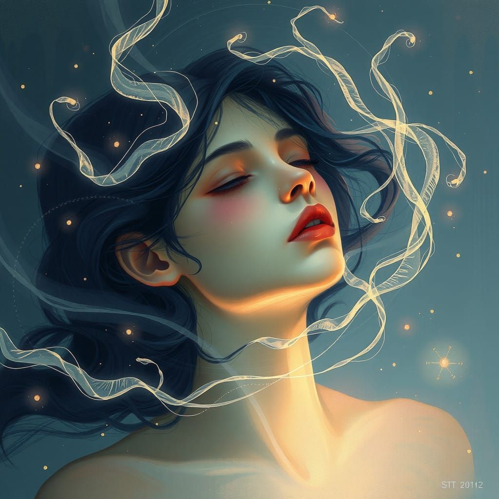 Surreal Portrait of Contemplation in Muted, Ethereal Light