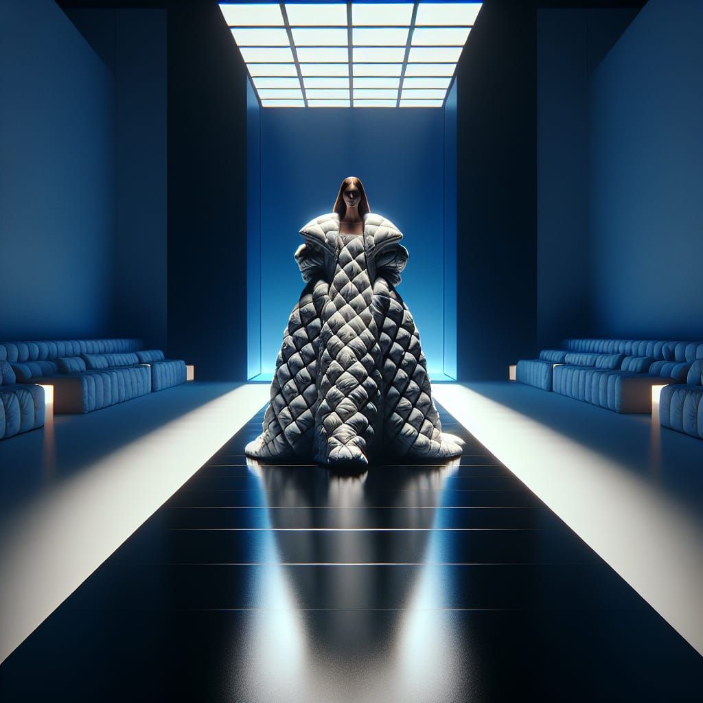 Winter Couture Fashion Model in Avant-Garde Quilted Gown