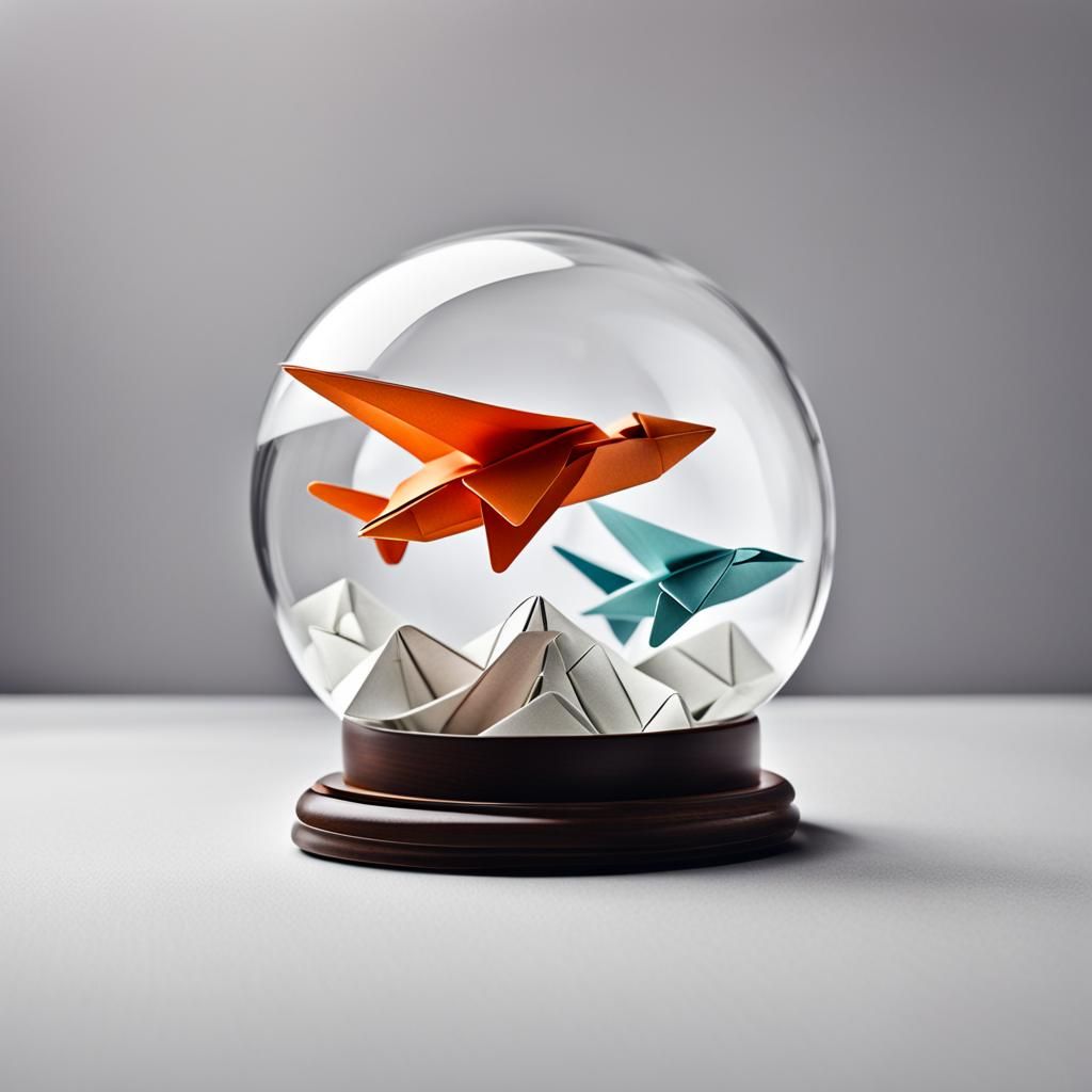 Paper Airplane Origami in Glass Sphere