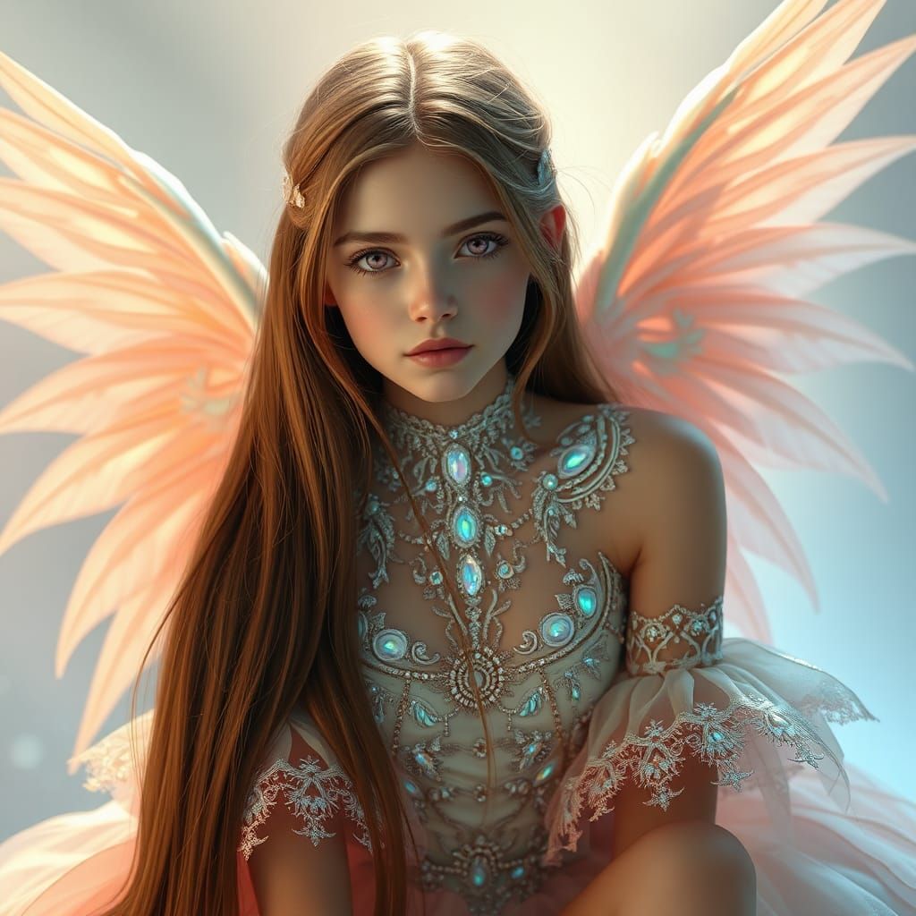 Fantasy Girl Portrait with Wings in Digital Art Style