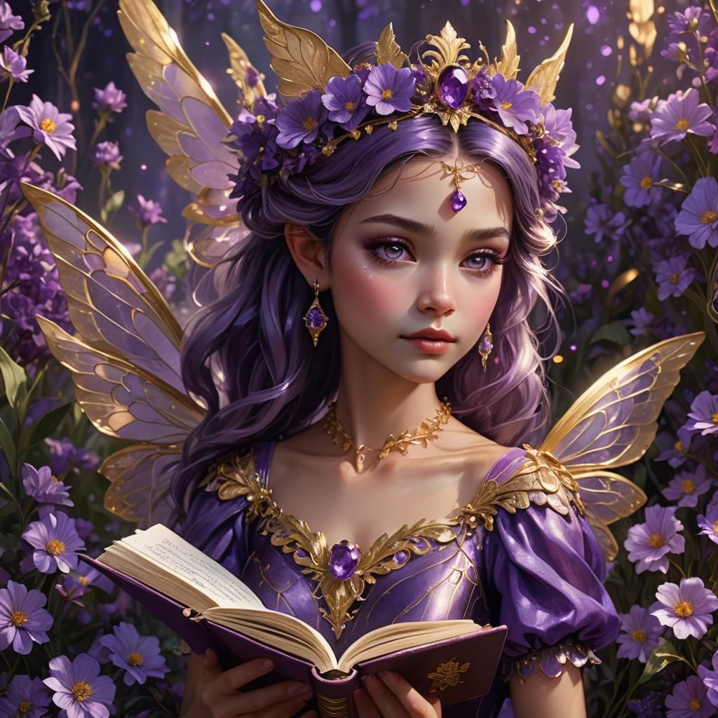 Purple Fairy Reading Book Concept Art