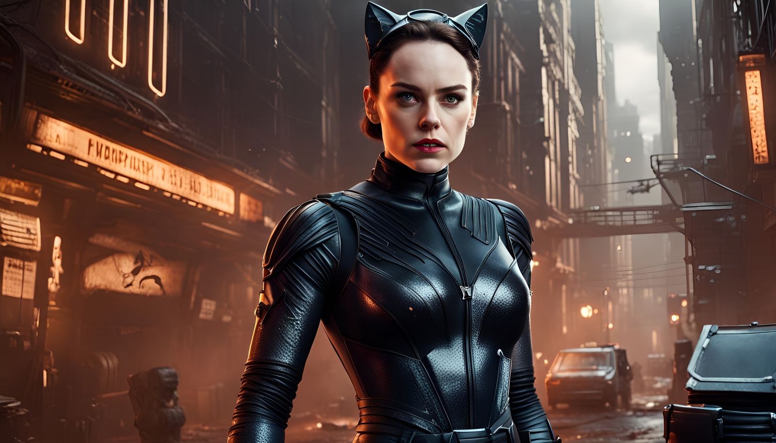 Daisy Ridley as Catwoman: Detailed Digital Painting