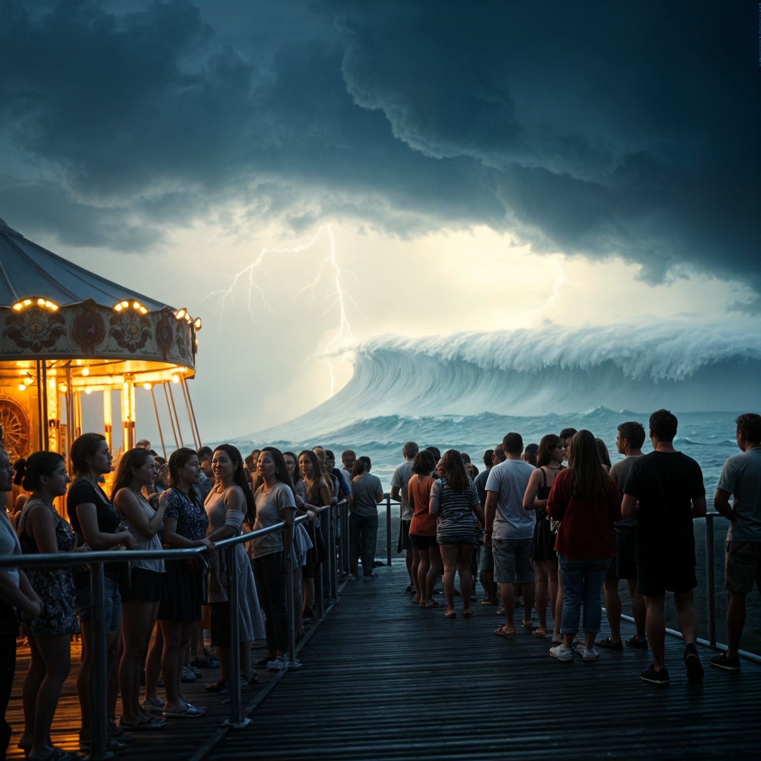 Joyful Beachgoers Ignite the Night Before the Storm