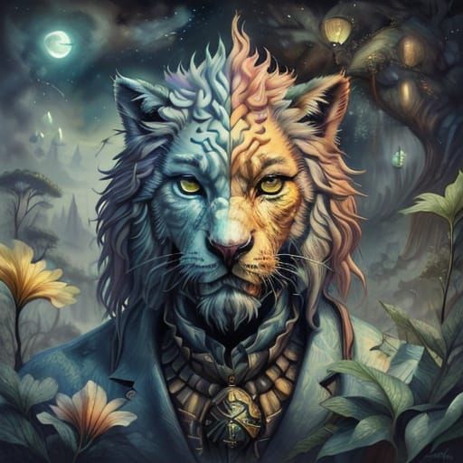 Surreal Big Cats Talking in a Dreamlike World