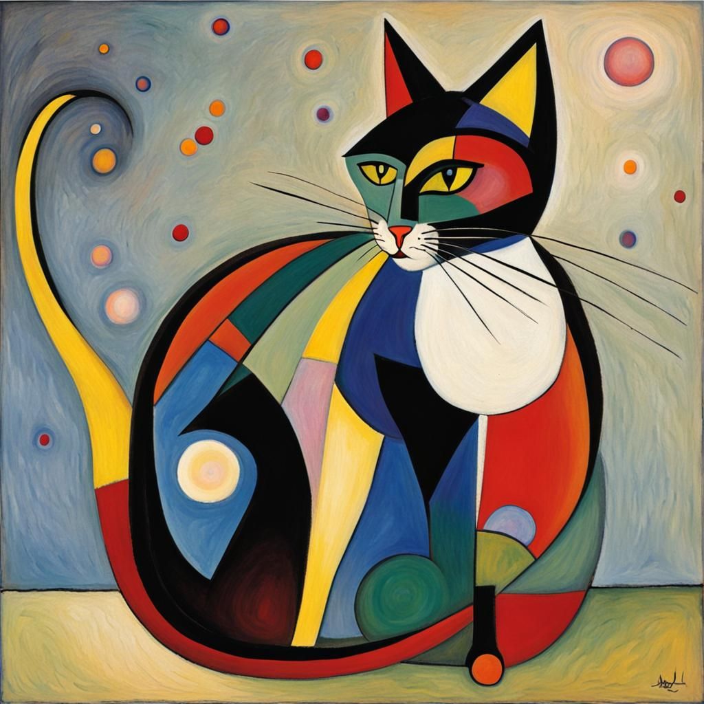 Vibrant Abstraction Featuring Feline Form